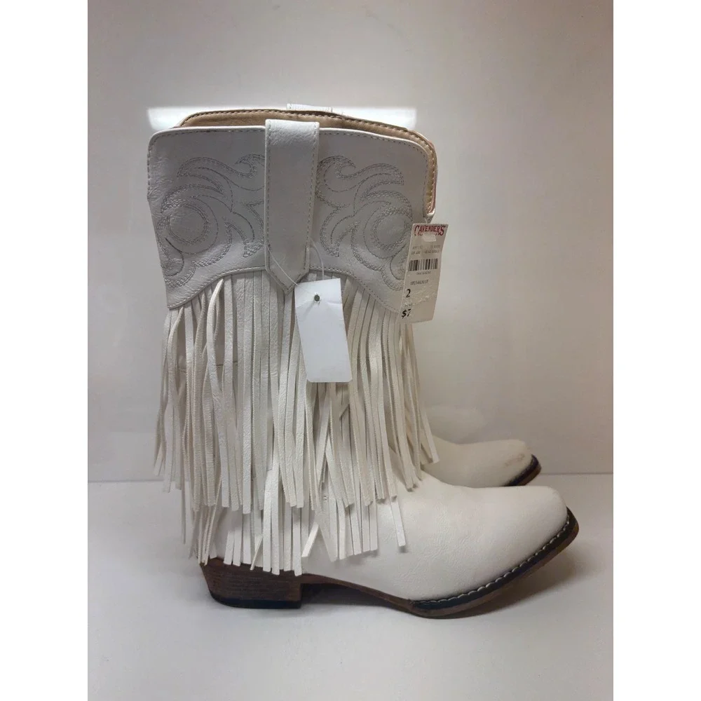 Roper Girls White Faux Leather Fringe Snip Toe Cowboy Boots size 2 1815663018